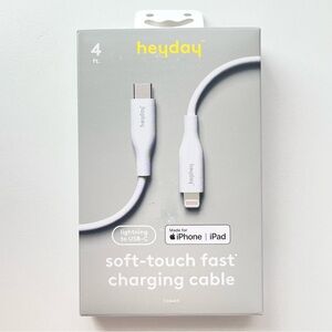 Heyday FAST Soft-Touch Charging Cable white lightning to USB-C iPad iPhone 4ft